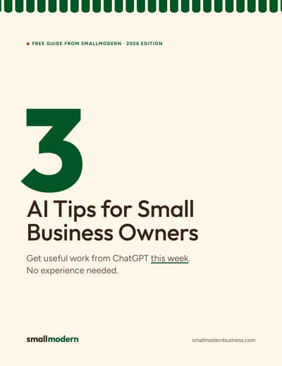 The cover of the free guide, 3 AI Tips for Small Business Owners.